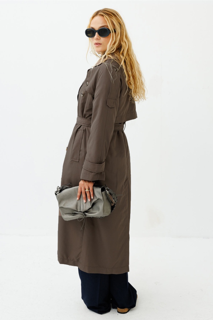 Soft Oversize Kül Kahve Trençkot - 7