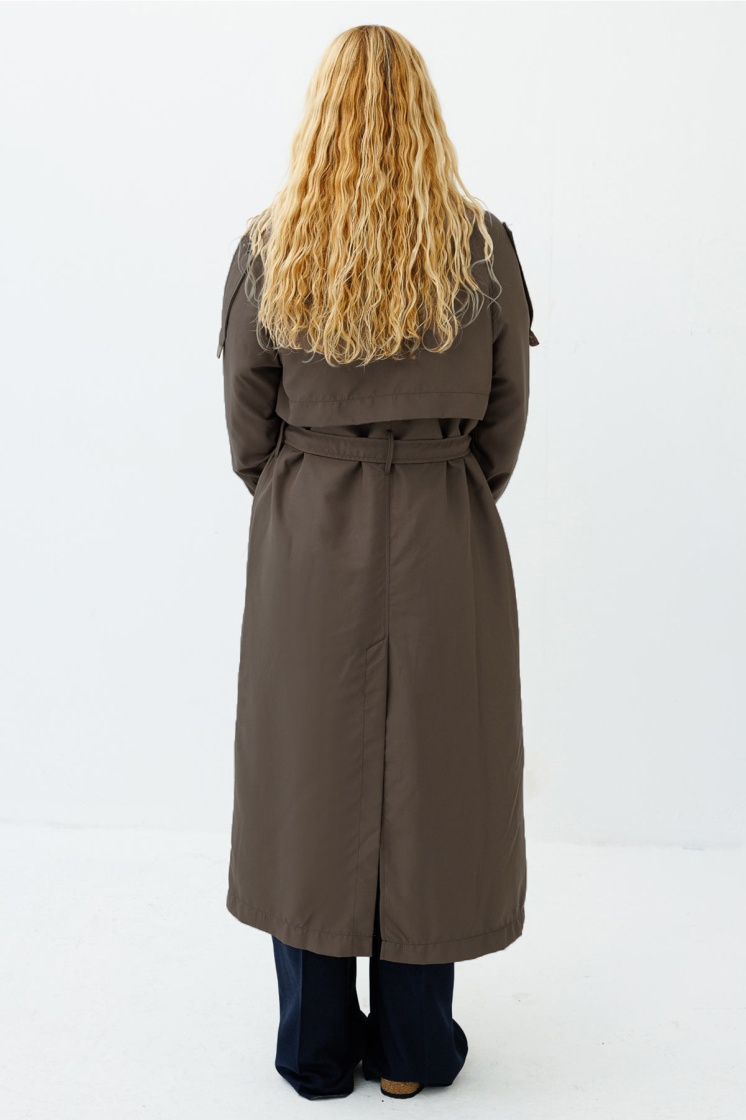 Soft Oversize Kül Kahve Trençkot - 6