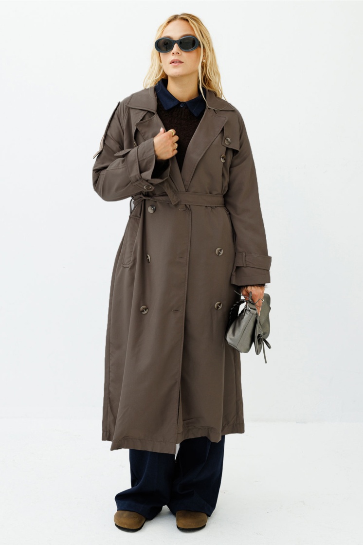 Soft Oversize Kül Kahve Trençkot - 4