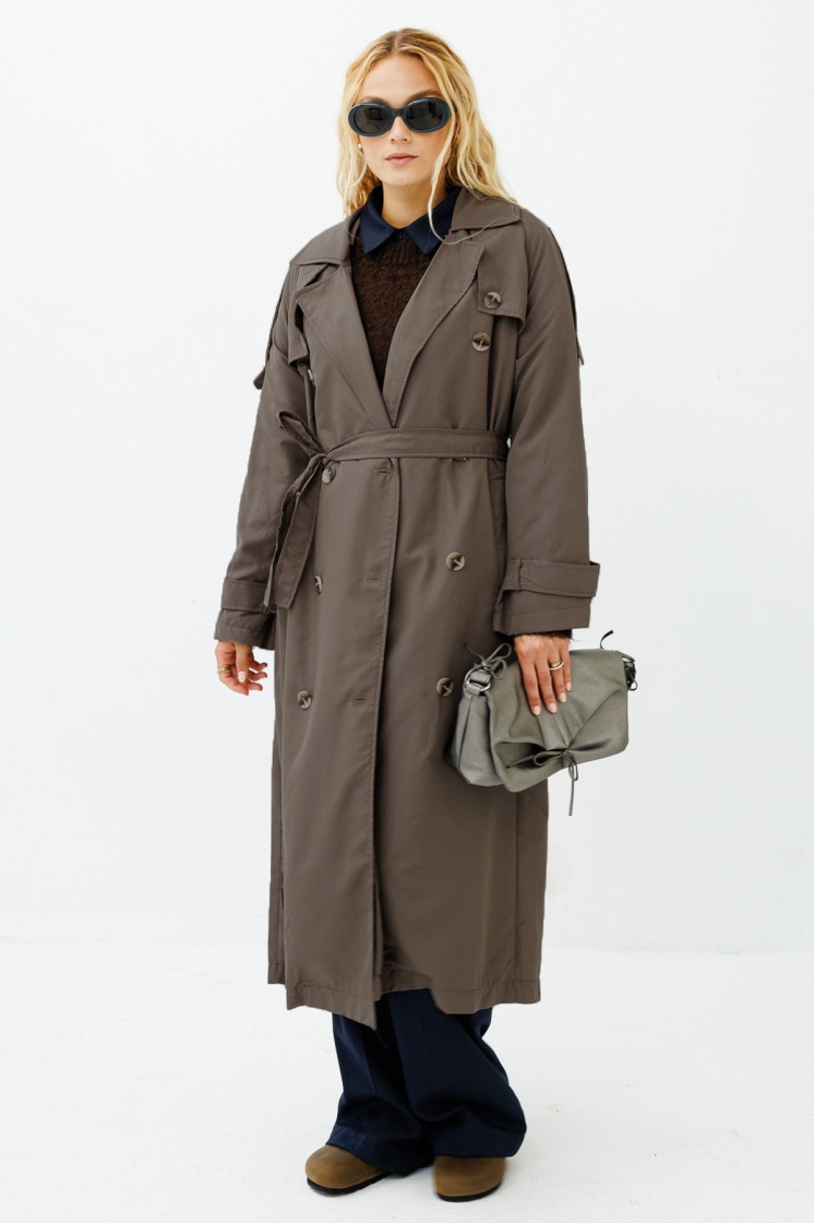 Soft Oversize Kül Kahve Trençkot - 3