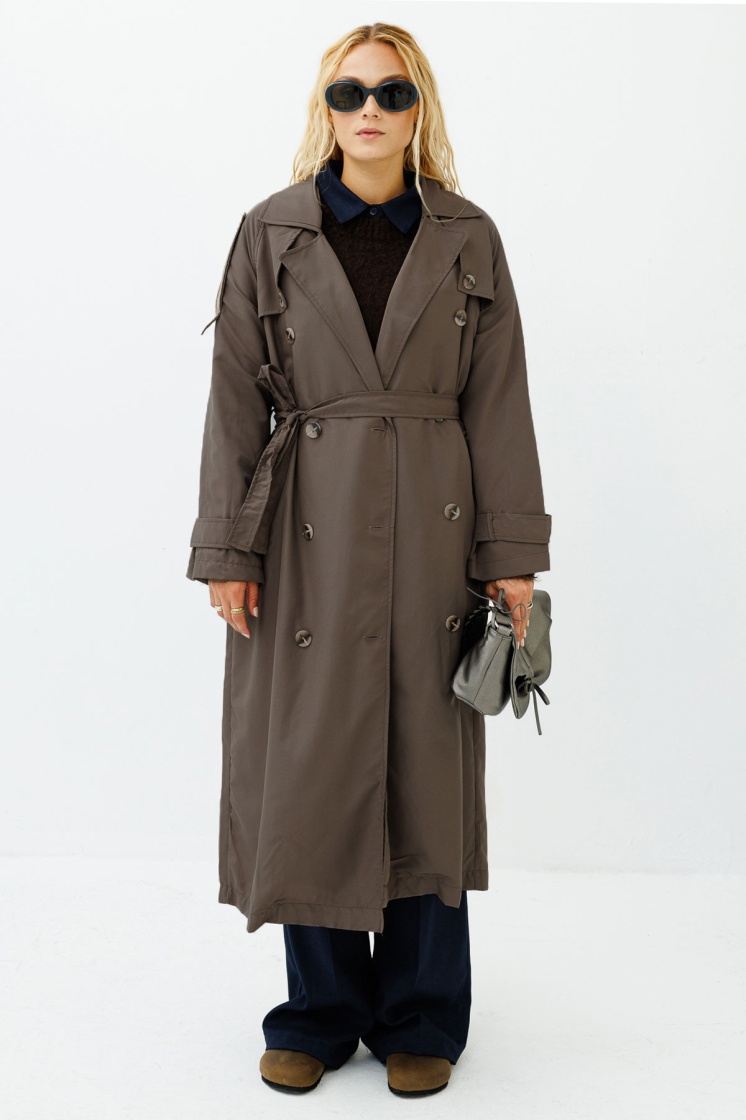 Soft Oversize Kül Kahve Trençkot - 1