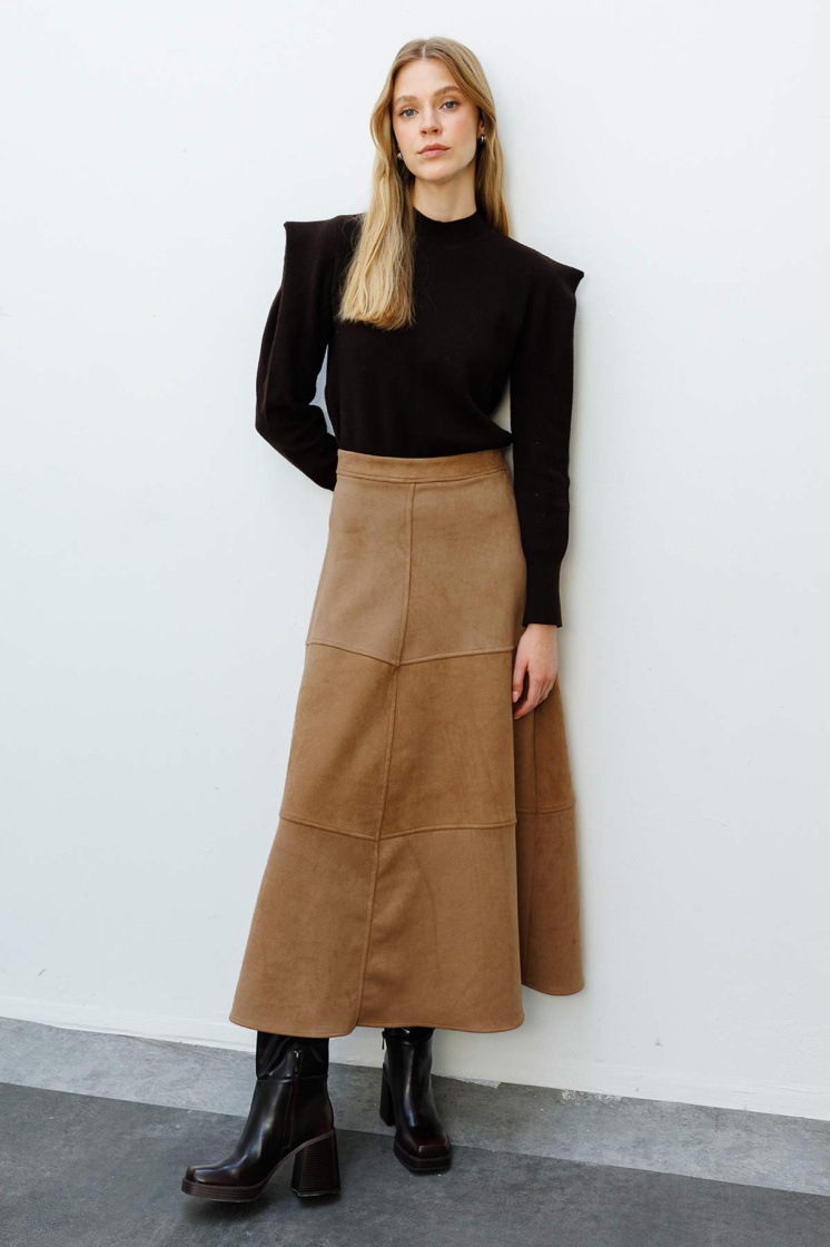 Suede Süet Camel Uzun Etek - 5