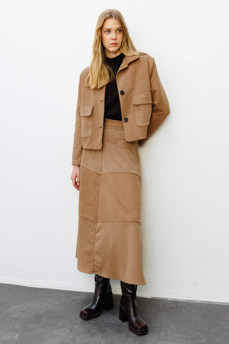 Suede Süet Camel Uzun Etek