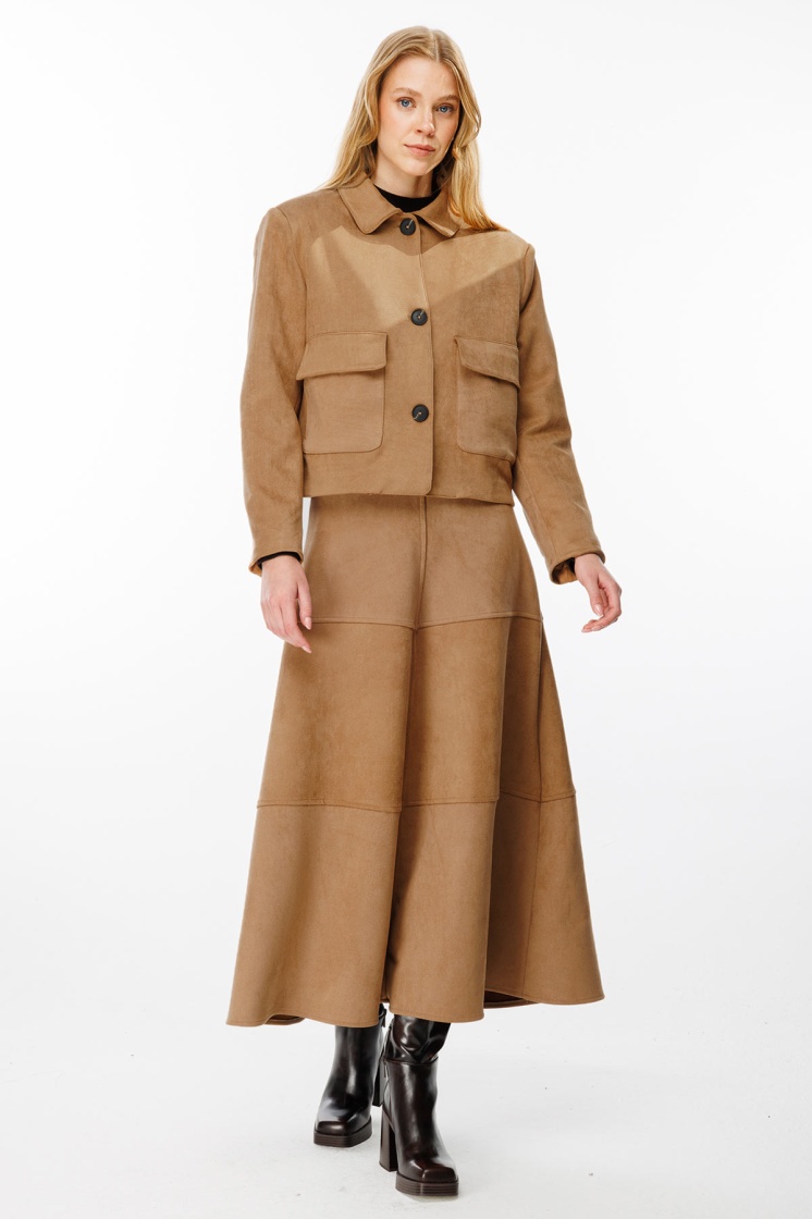 Suede Süet Camel Uzun Etek