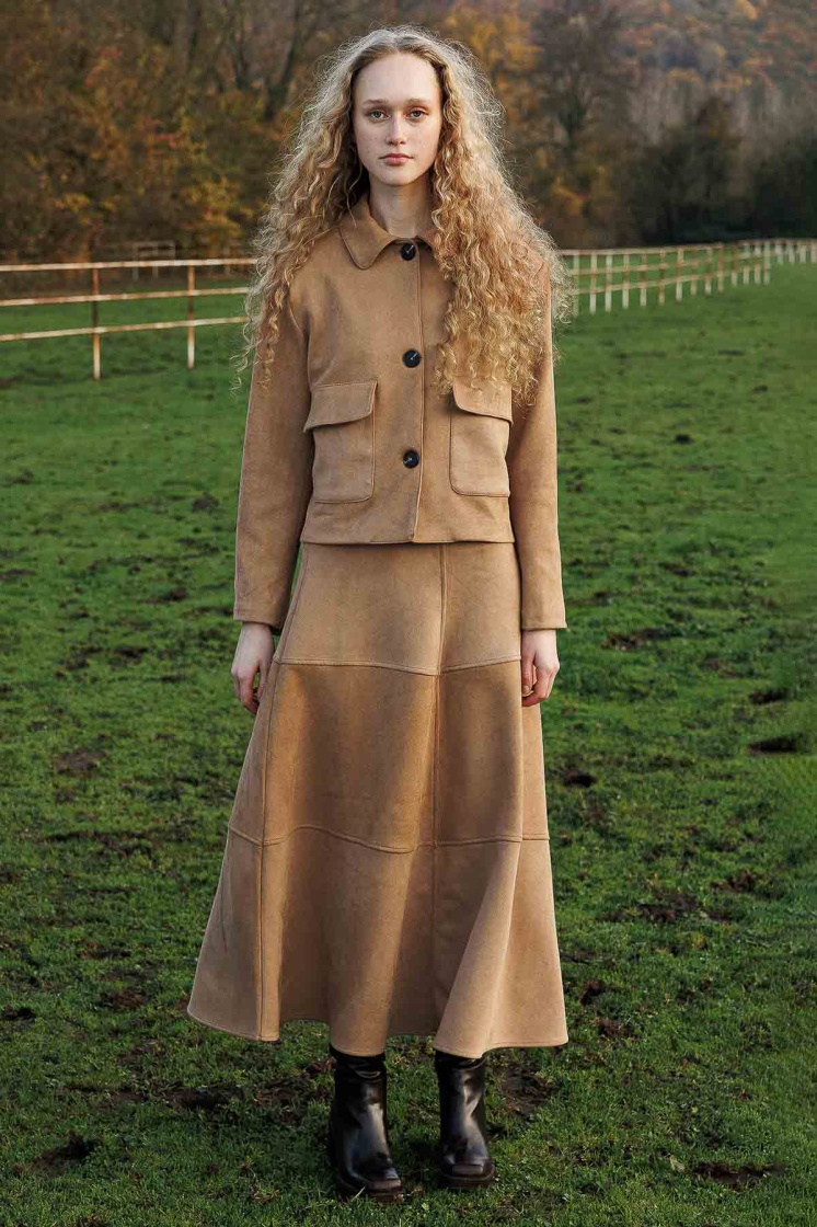 Suede Süet Camel Uzun Etek