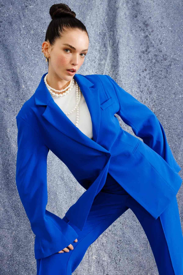 Tek Düğmeli Kruvaze Fit Blazer Lacivert Ceket - 5