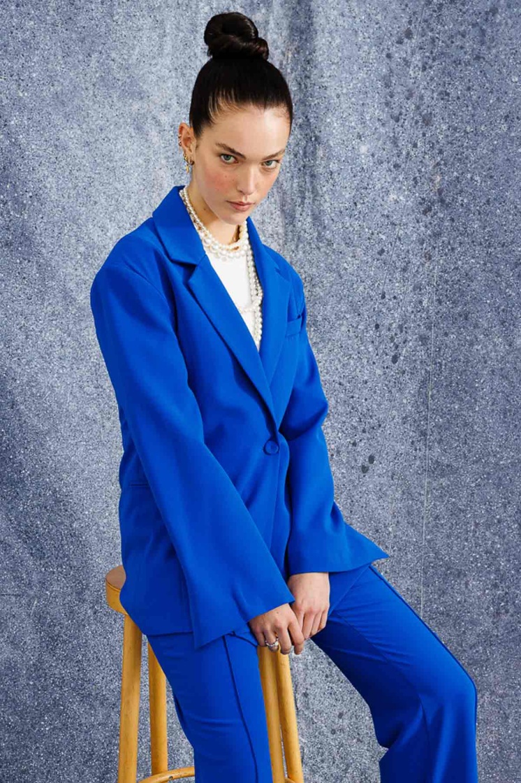 Tek Düğmeli Kruvaze Fit Blazer Lacivert Ceket - 6