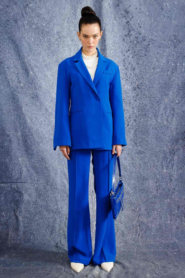 Tek Düğmeli Kruvaze Fit Blazer Lacivert Ceket