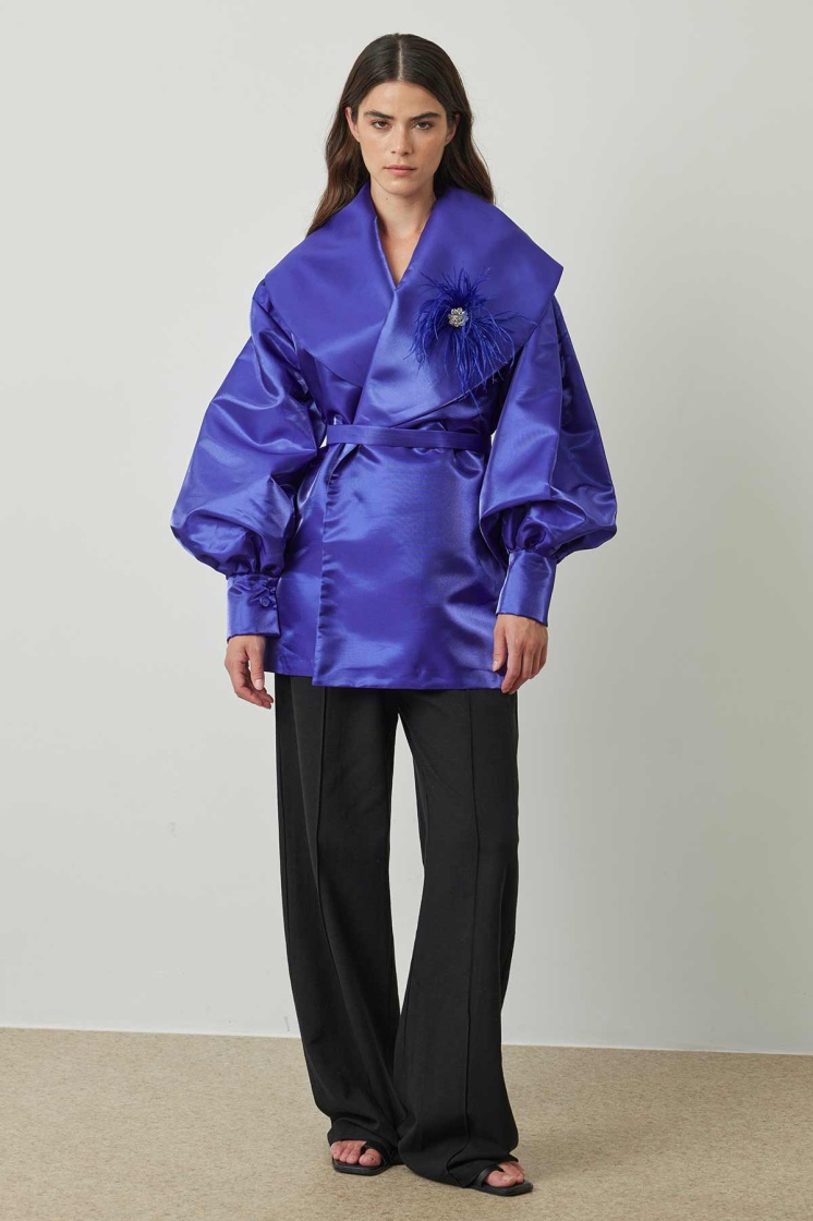 Tüy Broş Detaylı Mor Kaftan - 2