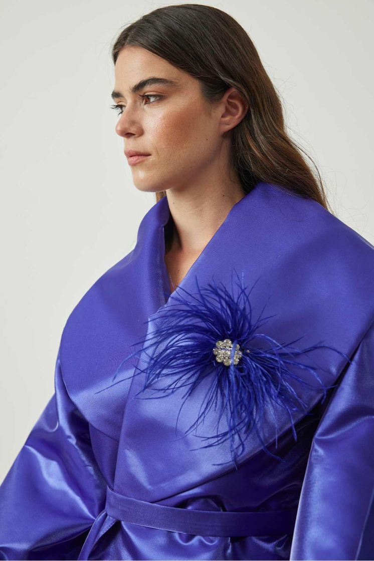 Tüy Broş Detaylı Mor Kaftan - 3