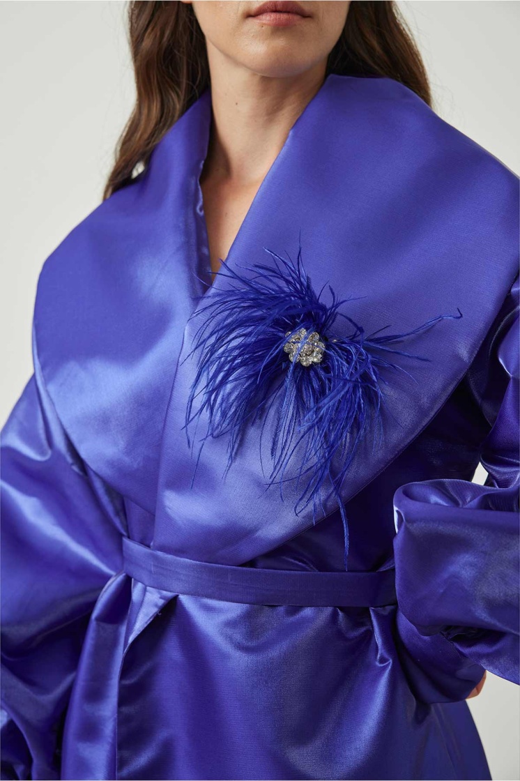 Tüy Broş Detaylı Mor Kaftan - 4