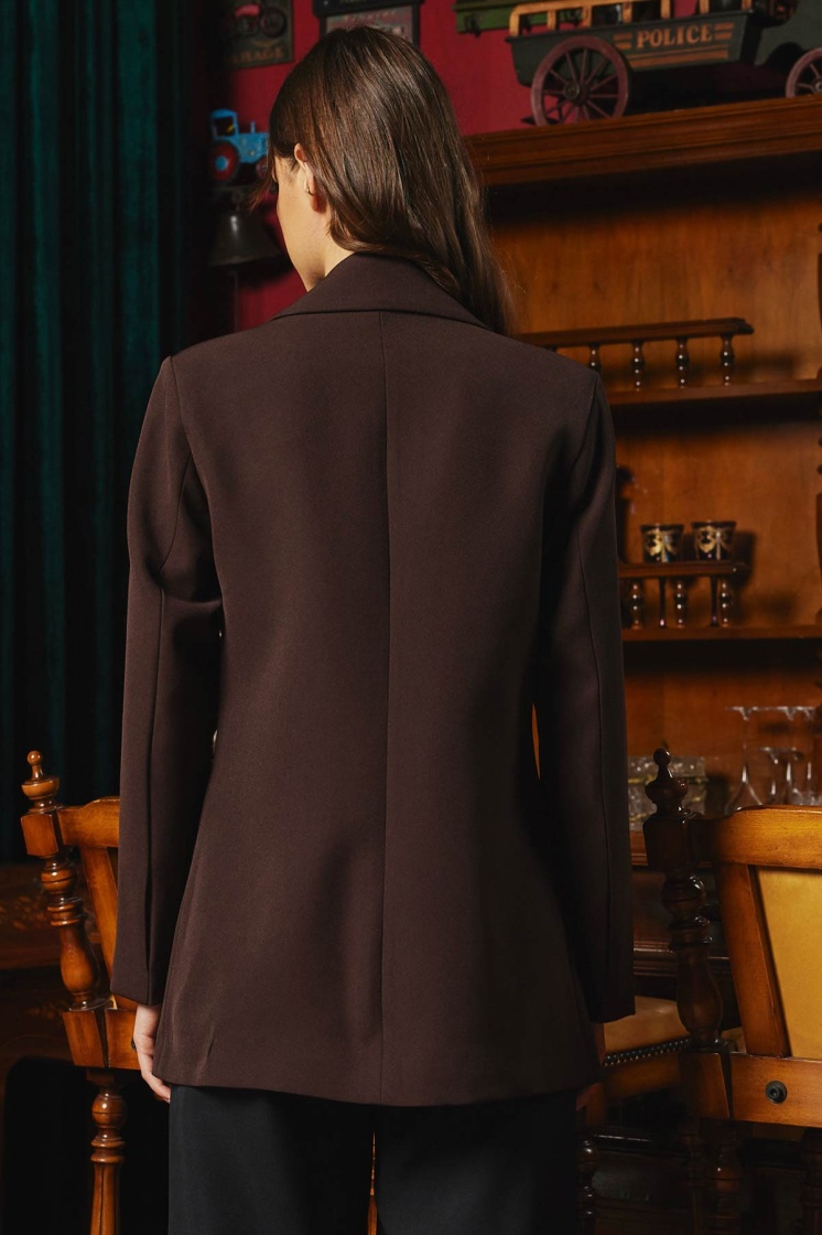 Fermuar Detaylı Kahve Blazer Ceket - 6