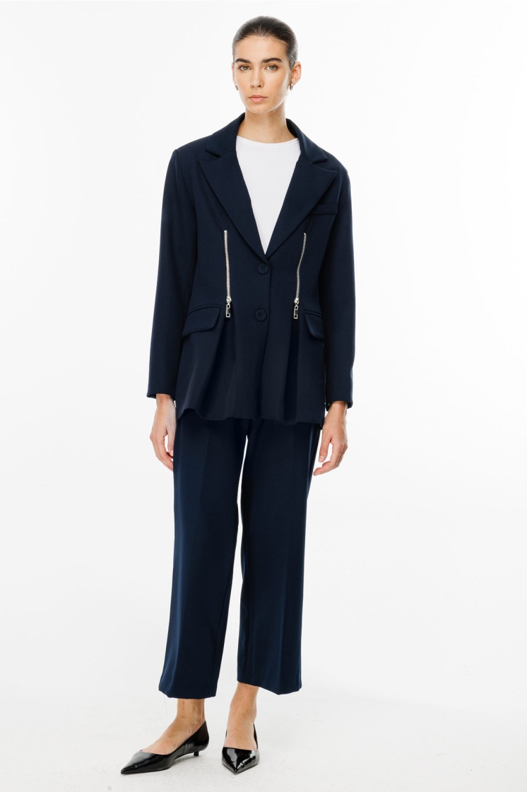 Fermuar Detaylı Lacivert Blazer Ceket