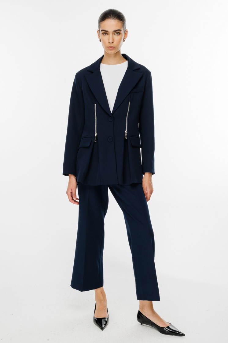Fermuar Detaylı Lacivert Blazer Ceket