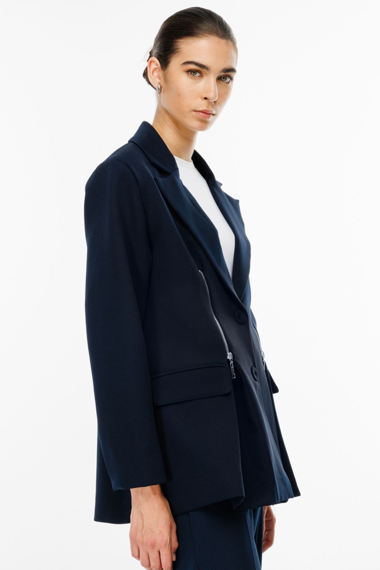 Fermuar Detaylı Lacivert Blazer Ceket