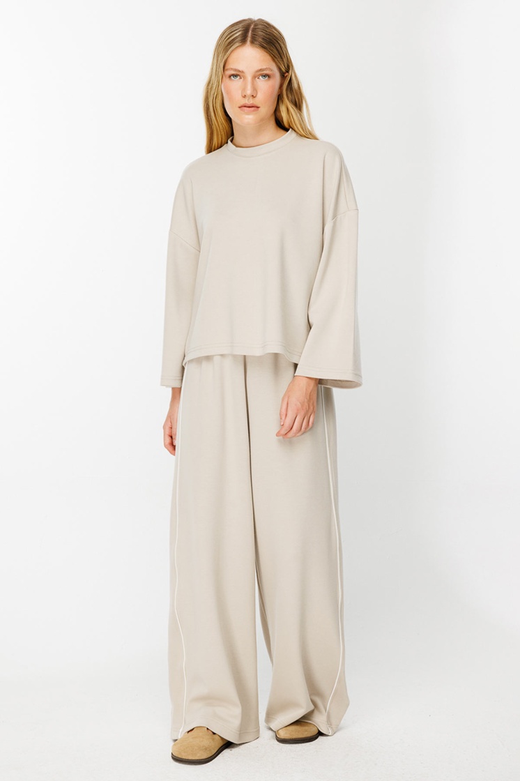 Uzun Kollu Oversize Bej Tshirt