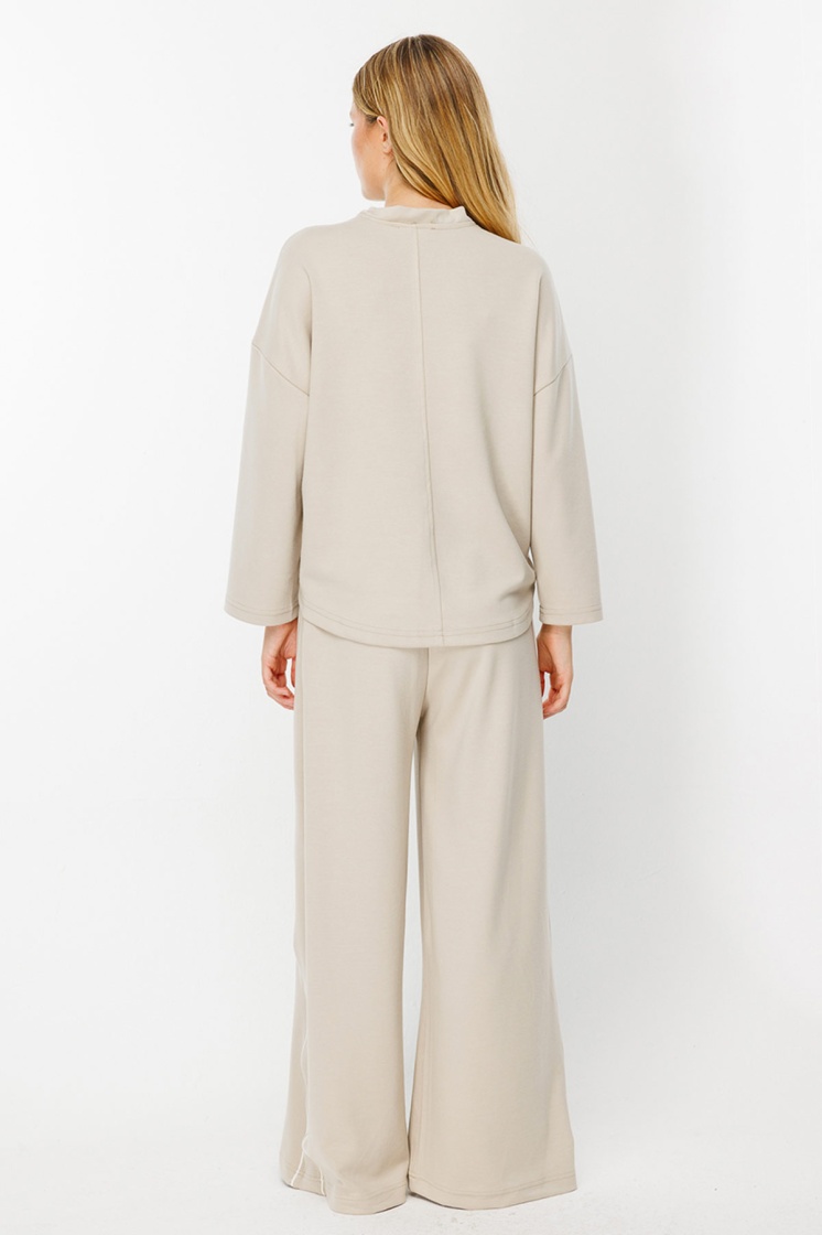Uzun Kollu Oversize Bej Tshirt - 5
