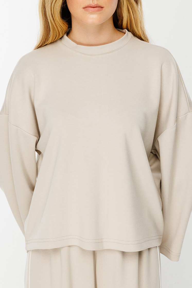 Uzun Kollu Oversize Bej Tshirt