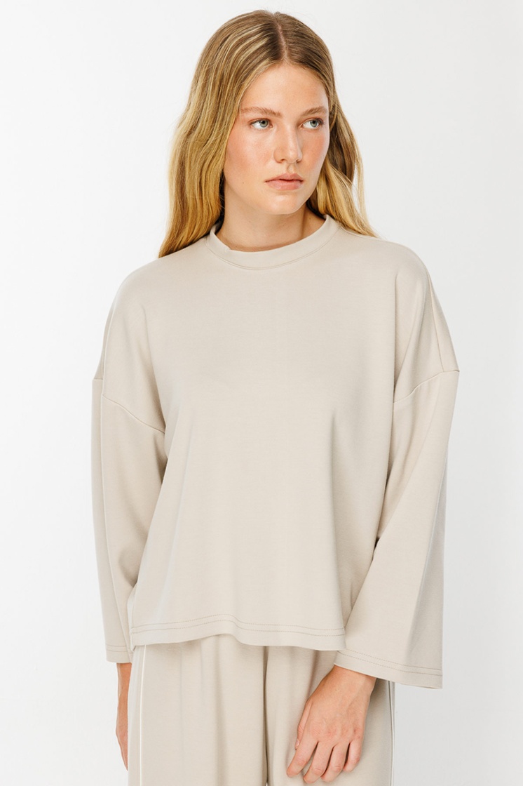 Uzun Kollu Oversize Bej Tshirt