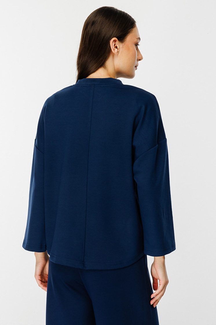 Uzun Kollu Oversize Lacivert Tshirt - 6