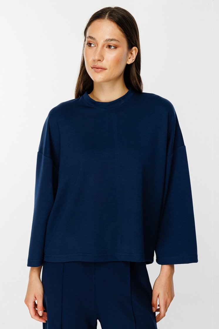 Uzun Kollu Oversize Lacivert Tshirt