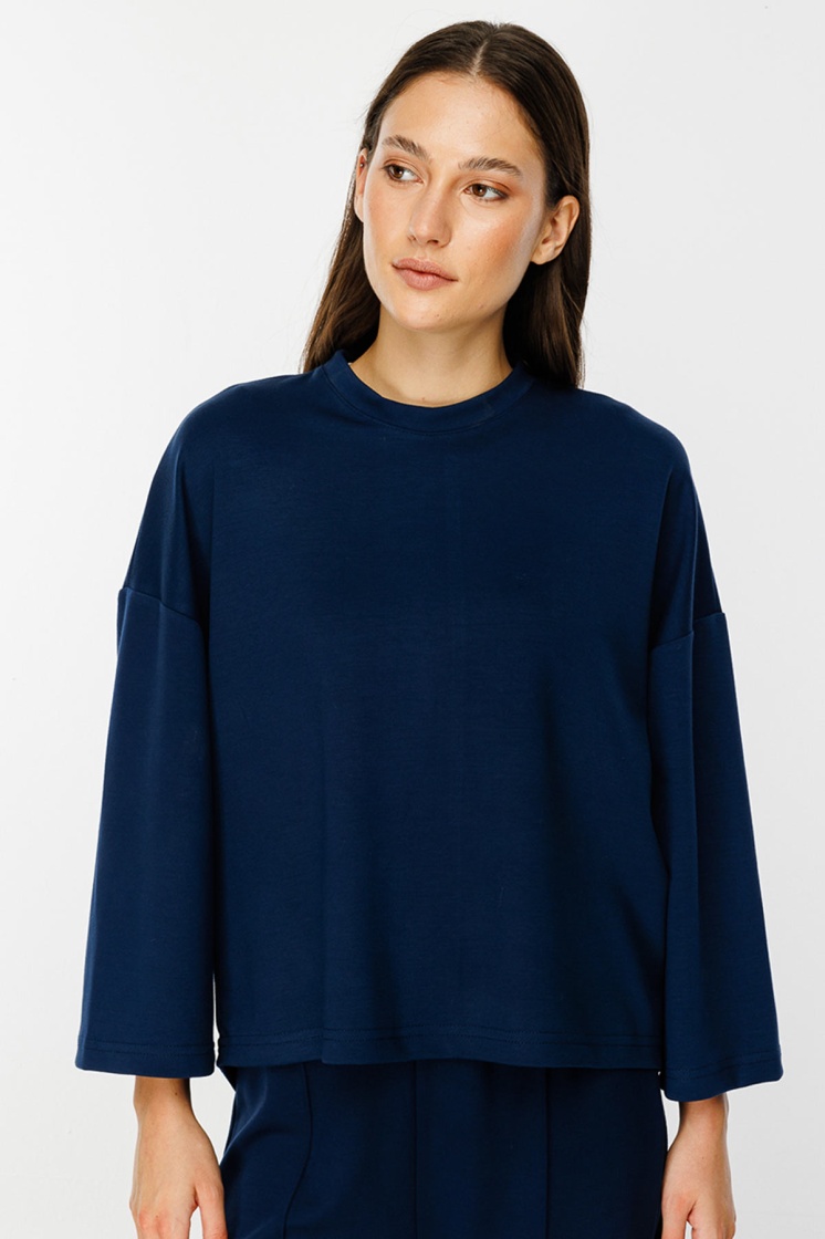 Uzun Kollu Oversize Lacivert Tshirt - 5