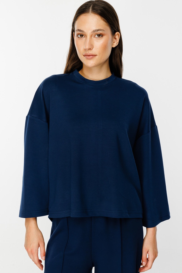 Uzun Kollu Oversize Lacivert Tshirt