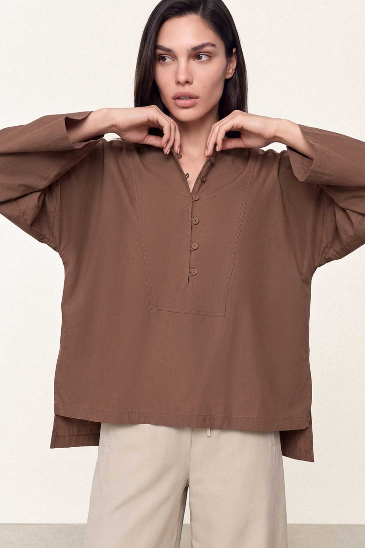 V Yaka Oversize Bakır Bluz