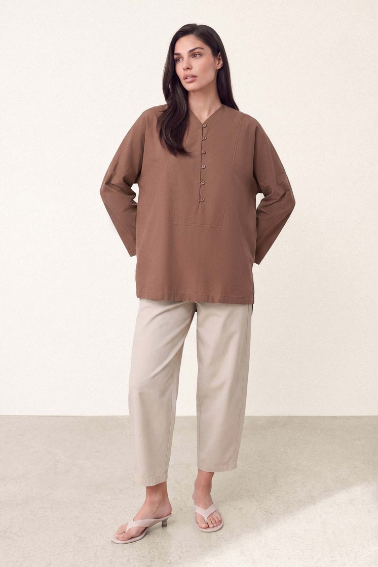 V Yaka Oversize Bakır Bluz