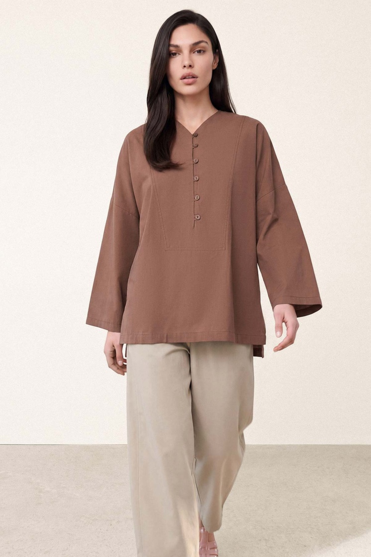 V Yaka Oversize Bakır Bluz