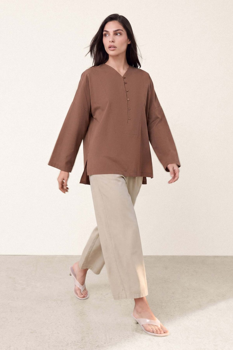 V Yaka Oversize Bakır Bluz