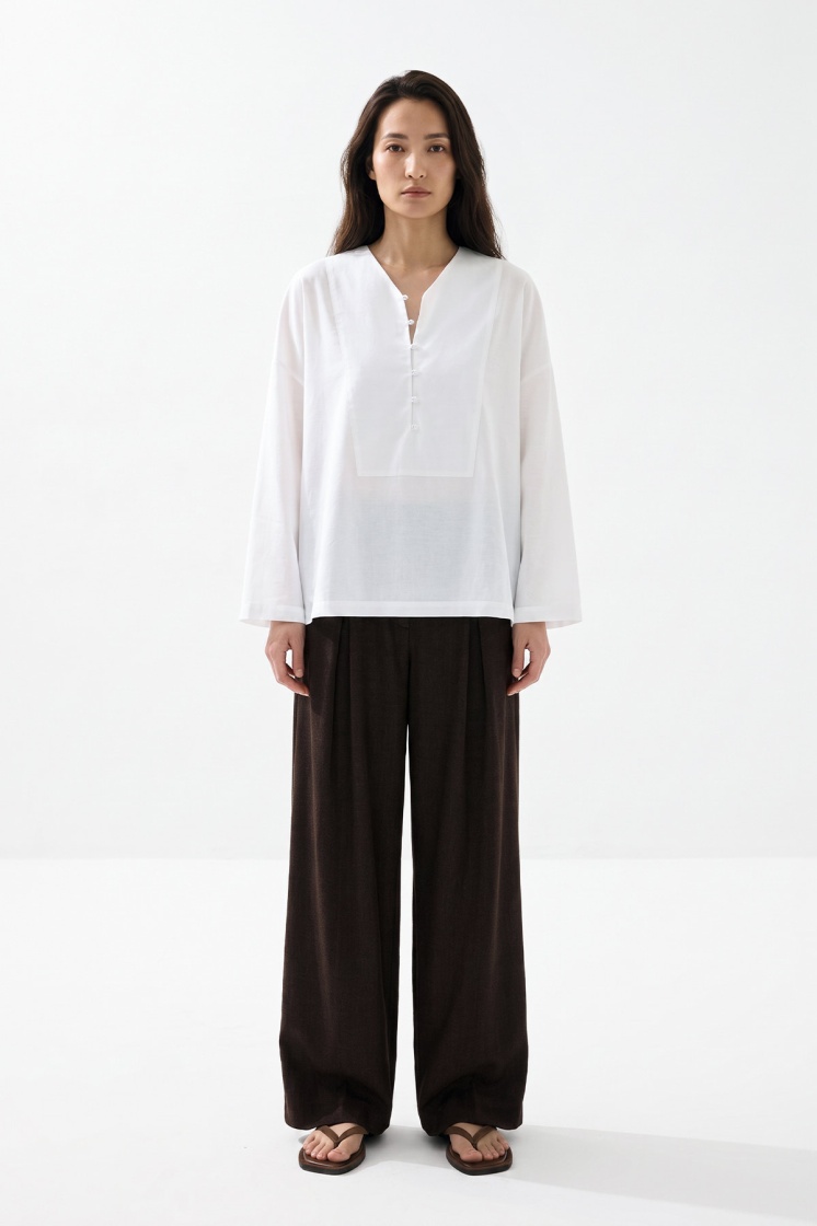V Yaka Oversize Beyaz Bluz