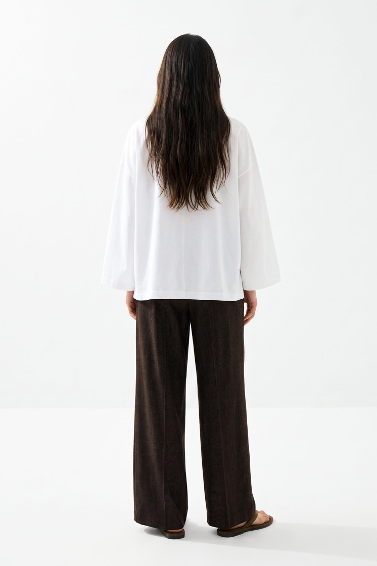 V Yaka Oversize Beyaz Bluz