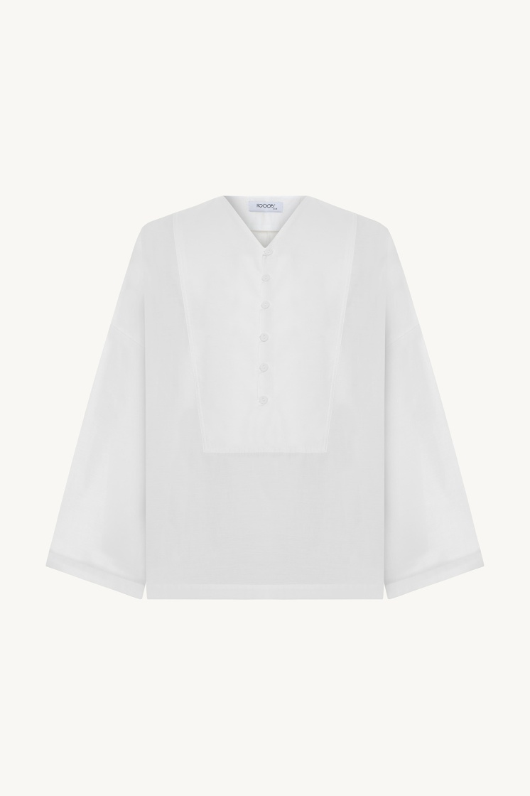 V Yaka Oversize Beyaz Bluz