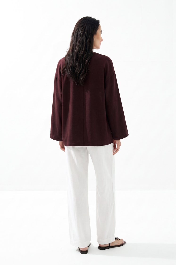 V Yaka Oversize Burganya Bluz