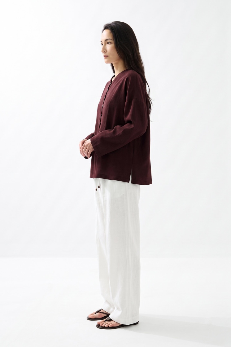 V Yaka Oversize Burganya Bluz
