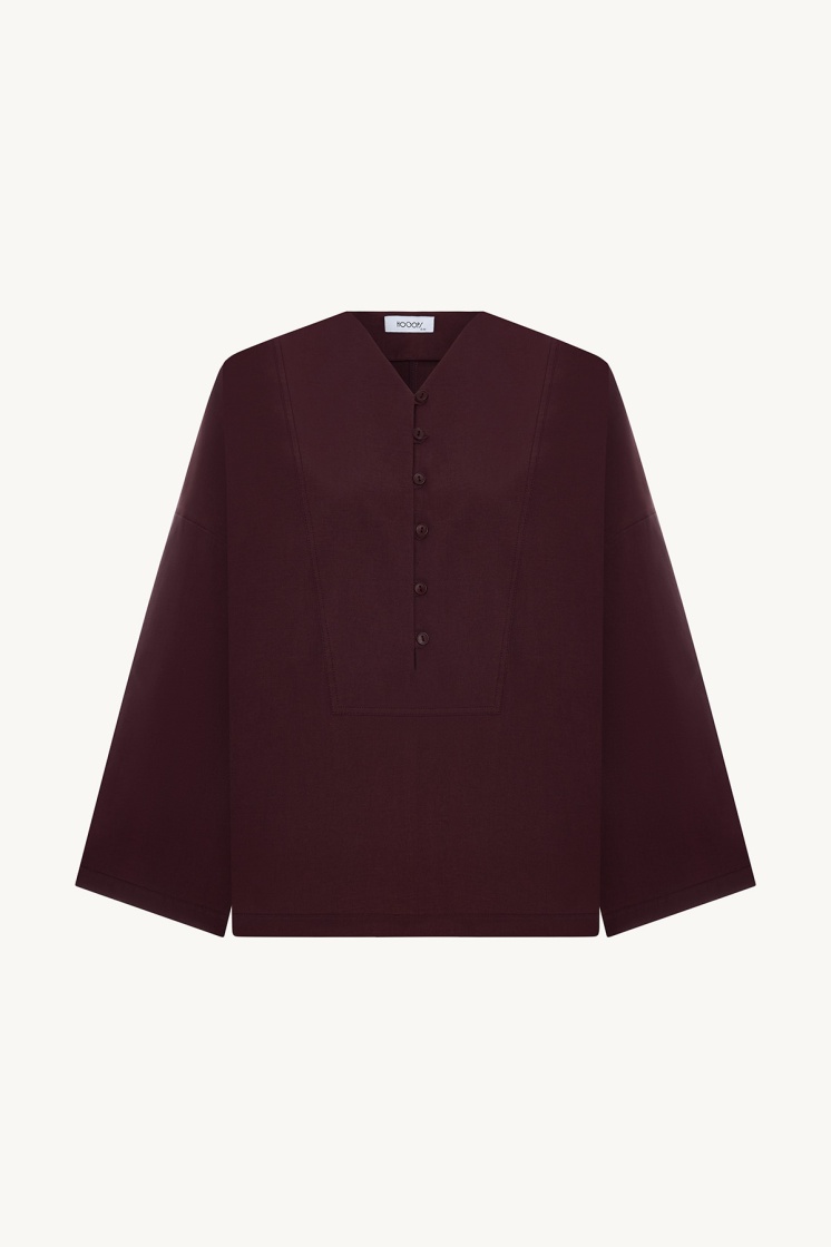 V Yaka Oversize Burganya Bluz