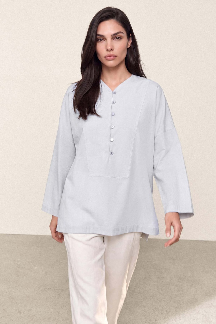 V Yaka Oversize Buz Mavi Bluz