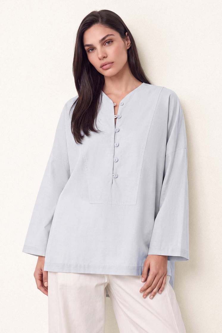V Yaka Oversize Buz Mavi Bluz