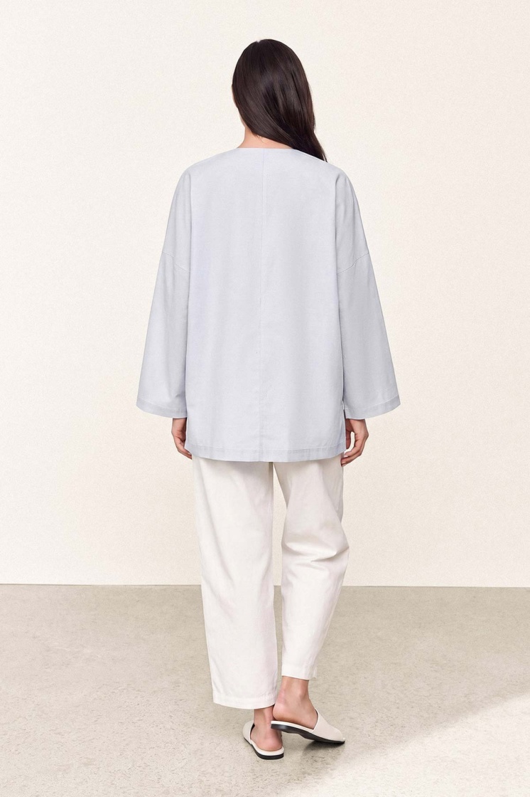 V Yaka Oversize Buz Mavi Bluz - 6