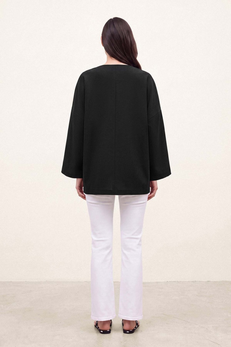 V Yaka Oversize Siyah Bluz - 5