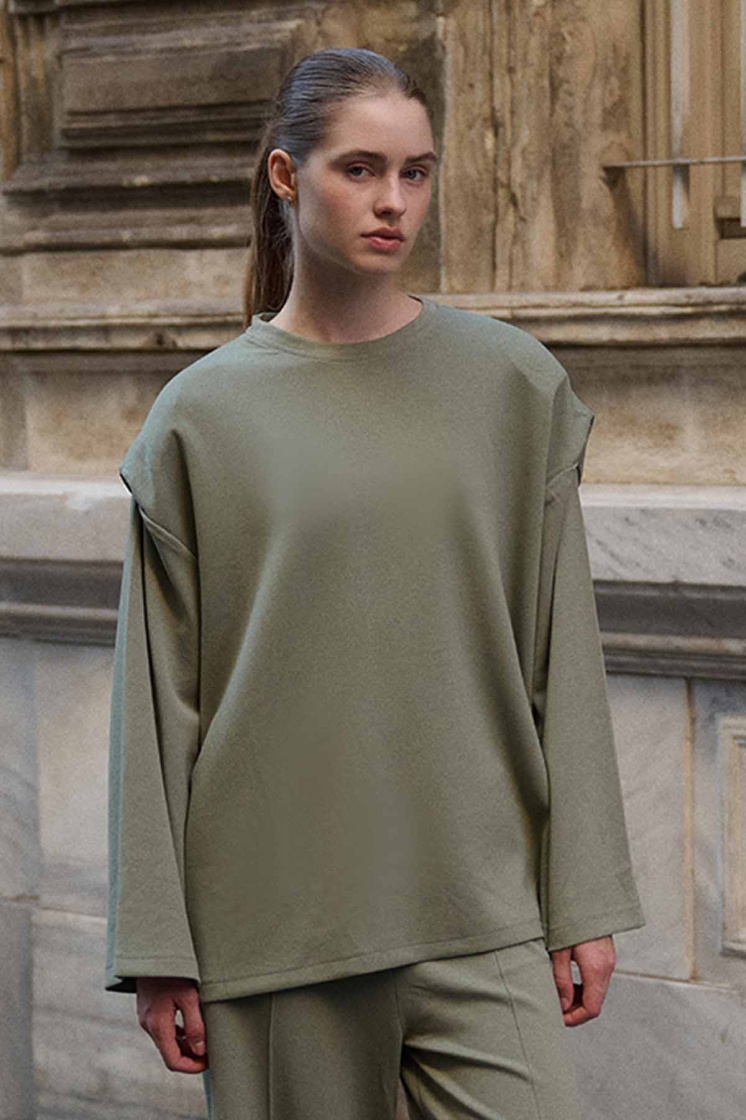 Vatkalı Compact Pamuk Çağla Sweatshirt