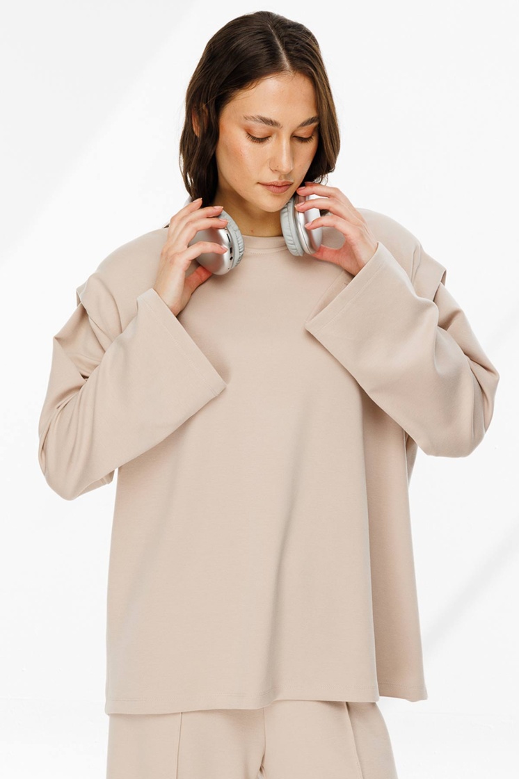 Vatkalı Compact Pamuk Taş Sweatshirt - 5