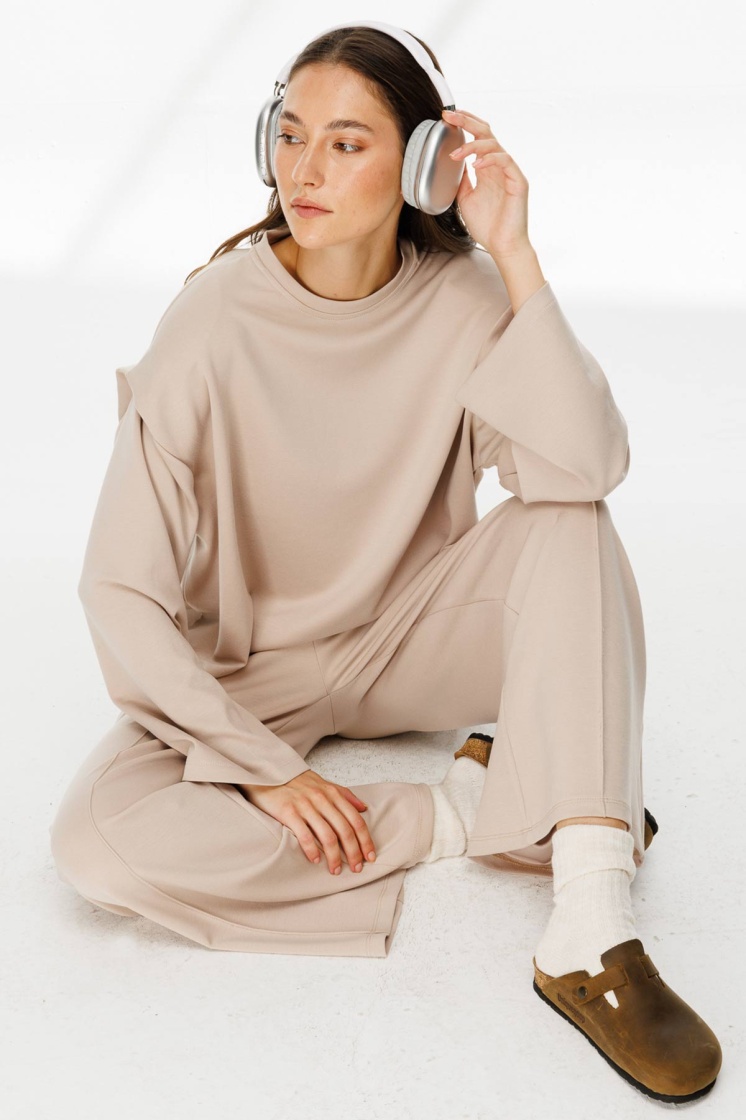 Vatkalı Compact Pamuk Taş Sweatshirt