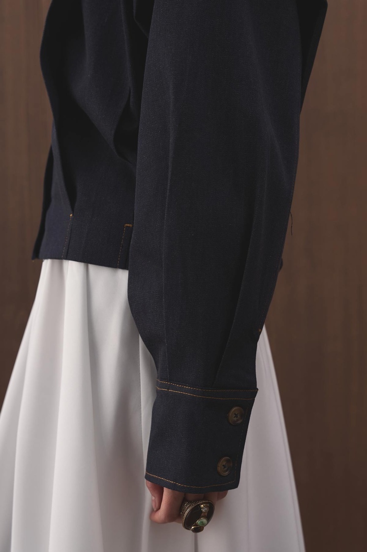 Vatkalı Denim Görünümlü Kısa Lacivert Ceket