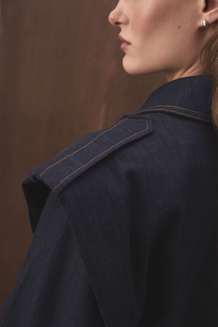 Vatkalı Denim Görünümlü Kısa Lacivert Ceket - 8
