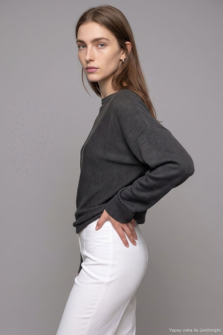 Vera Dökümlü Triko Antrasit Bluz - 3