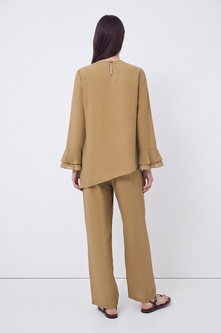 Volanlı Camel Bluz Pantolon Takım - 5