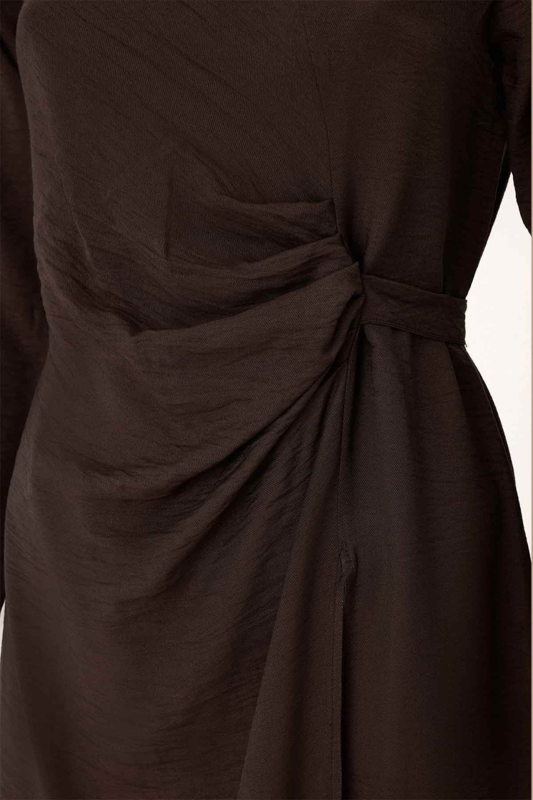 Yan Pile Detaylı Kahve Pantolon Takım - 4