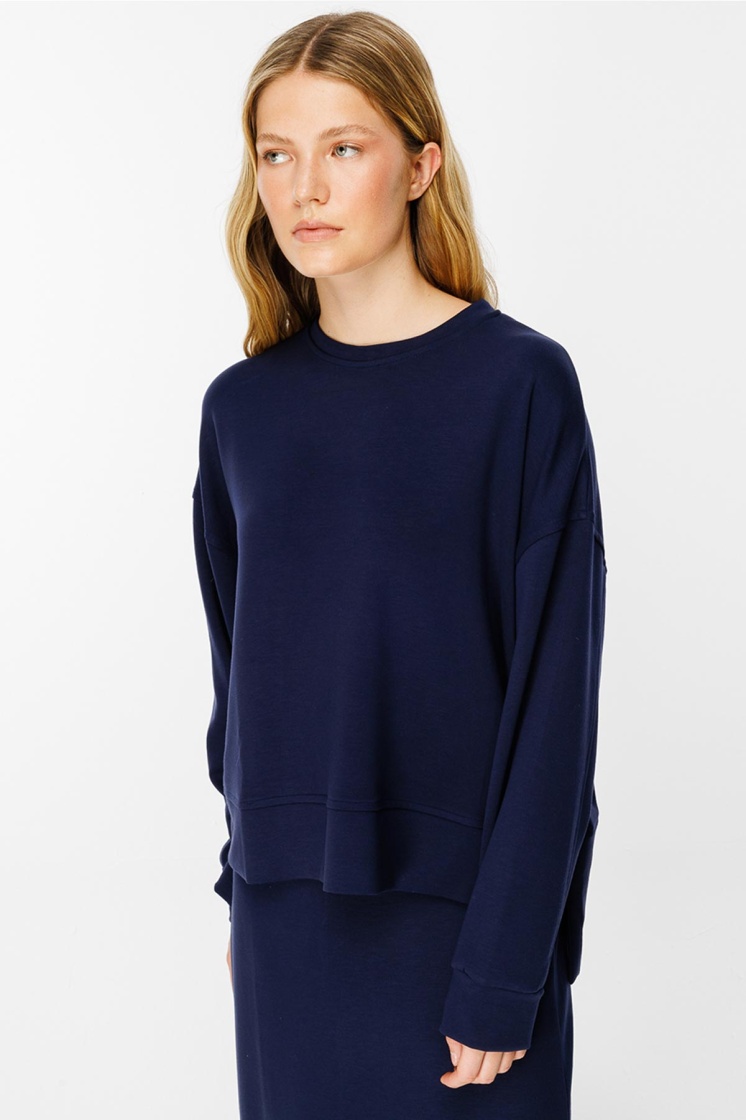 Yanları Yırtmaçlı Compact Lacivert Sweatshirt